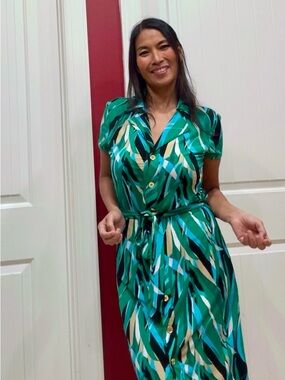 slim fit dress slacks Dana Buchman 70's Blouse Red & Green Size 4 SKU 000031 – Designers On A Dime